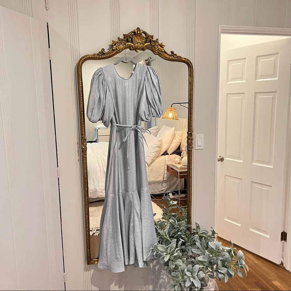 & Other Stories Shimmer Blue Puff Sleeve Dress